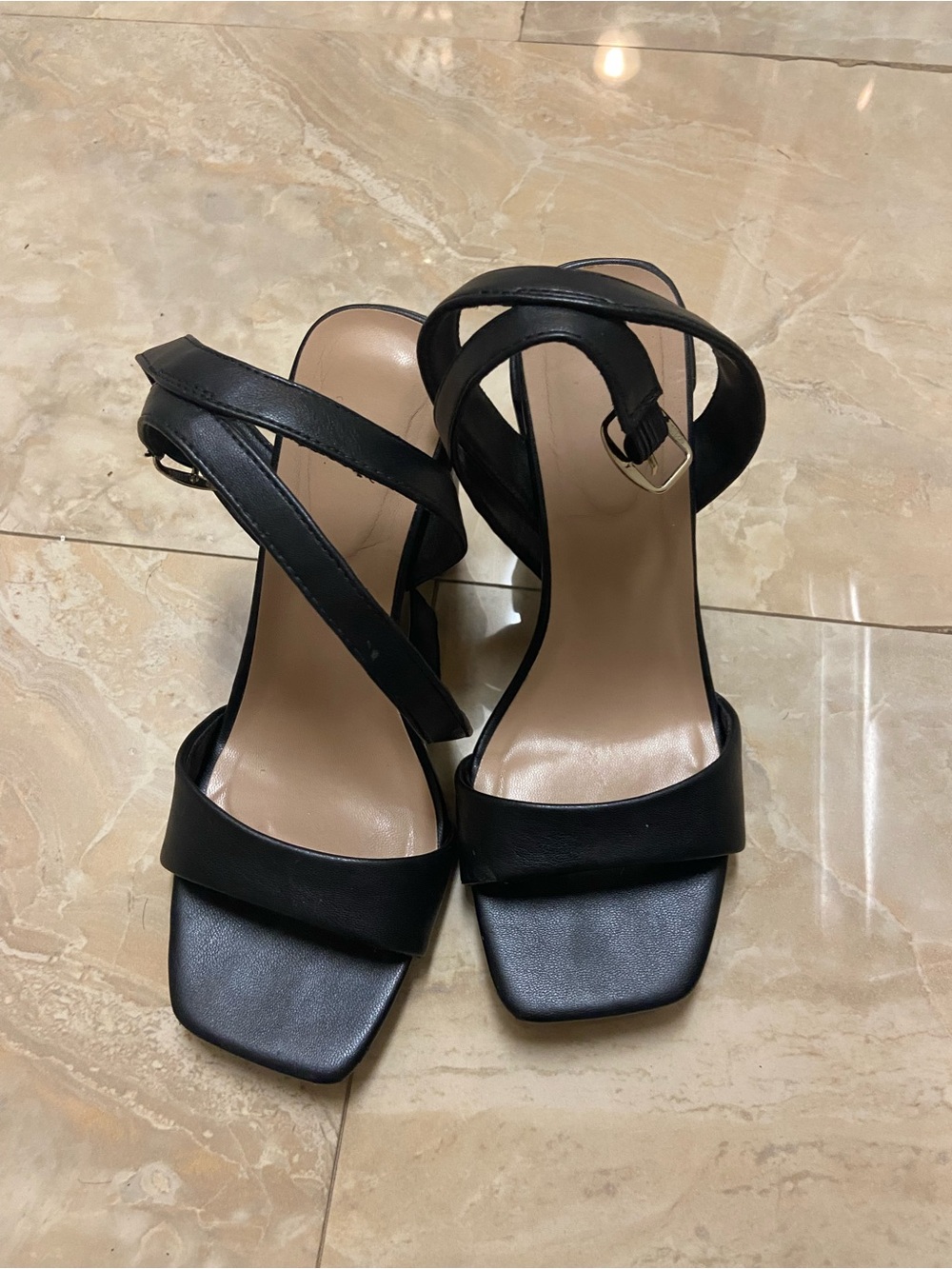 A New Day Women's Black Heels Size 6 Square Toe Block Heel Sandals Ankle Strap